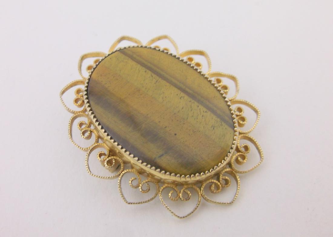 Stunning Antique 12kt GF Tigers Eye Brooch (1 of 2)