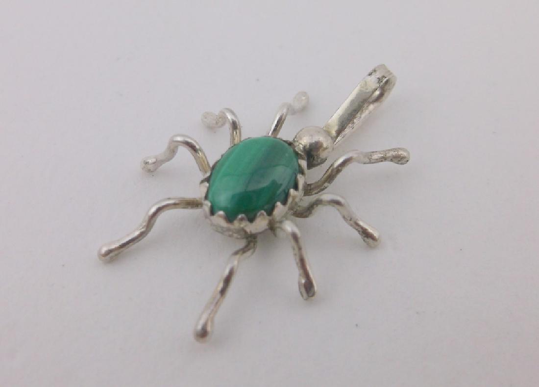 Stunning Navajo Sterling Malachite Spider Pendant: Handmade Genuine Navajo, Solid Sterling Silver, in Like New Condition