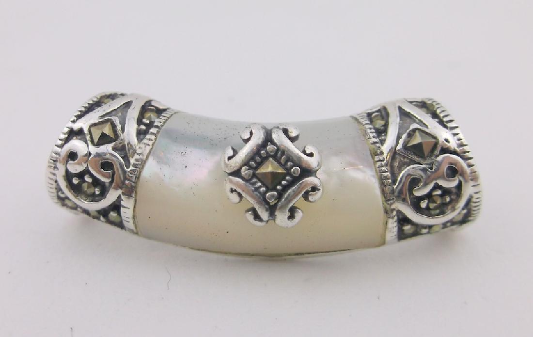 Stunning Sterling MOP Marcasite Pendant: Guaranteed Solid 925 Sterling Silver, in Excellent Condition
