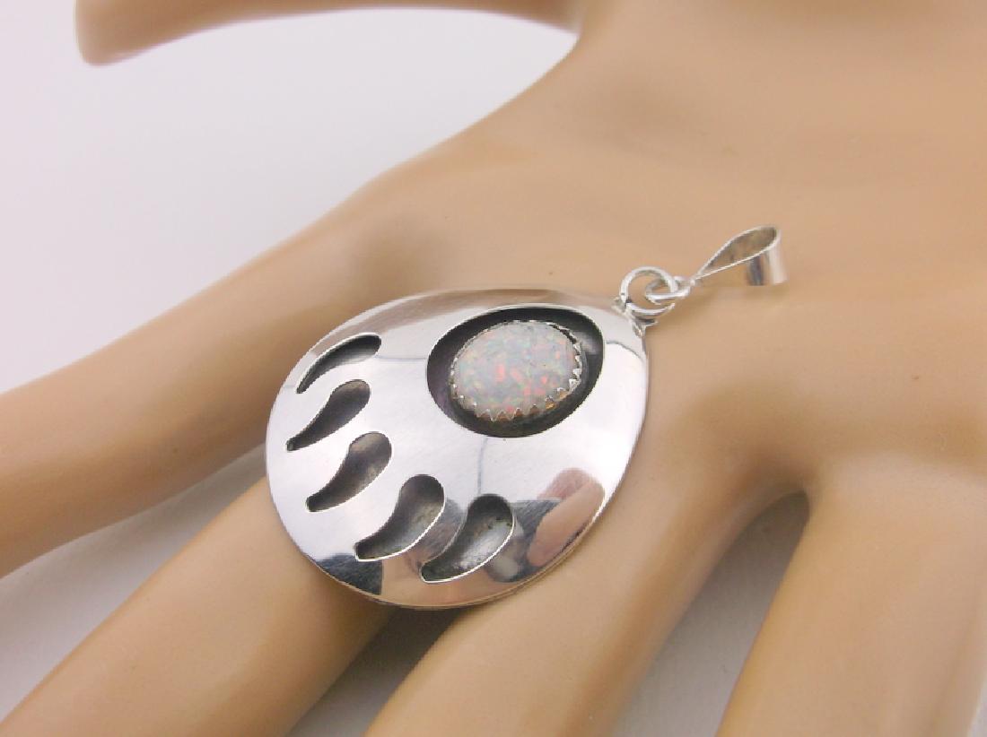 Virginia John Navajo Sterling Opal Paw Pendant Bear (1 of 2)