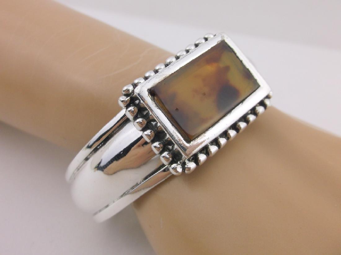 Stunning Super Heavy Sterling Cuff Bracelet Amber (1 of 5)