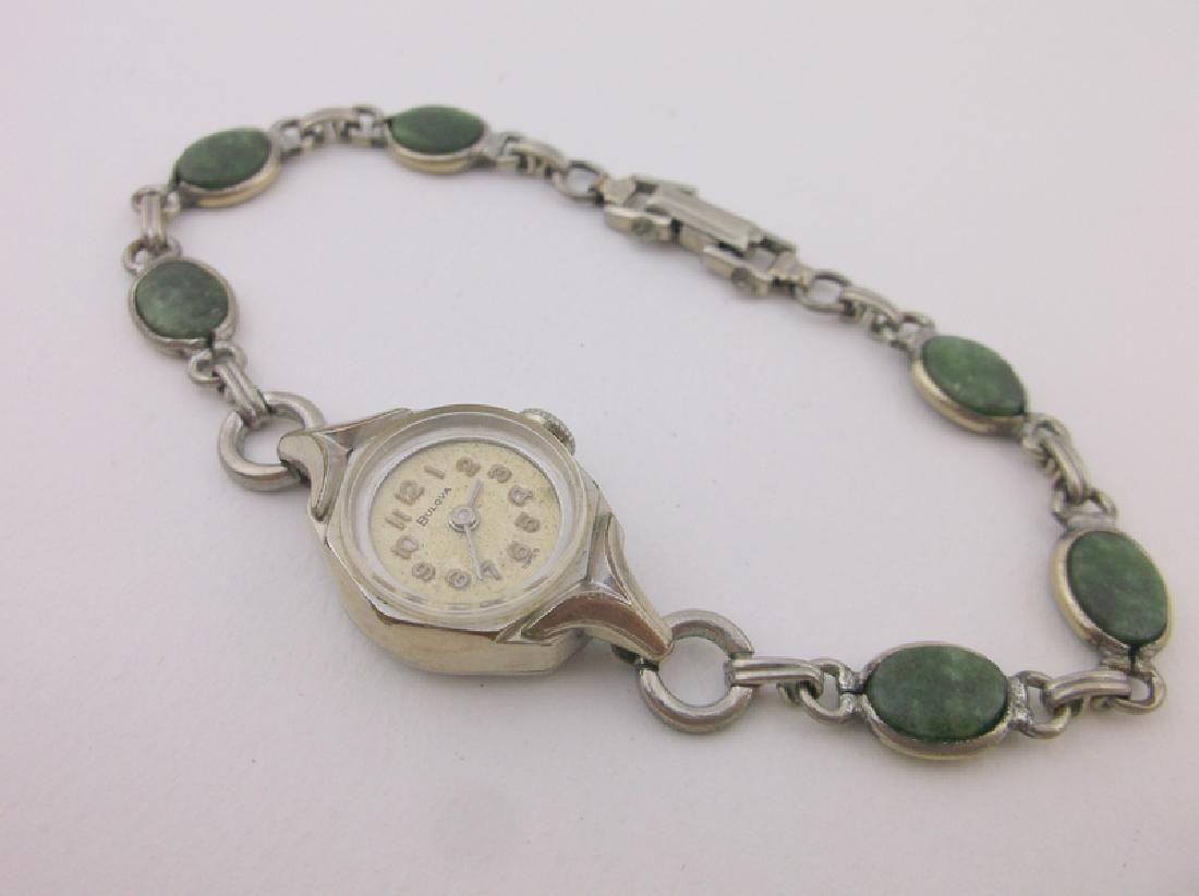 Antique Bulova Ladies Watch Jadeite Band Works Great: Winds and Works Great
