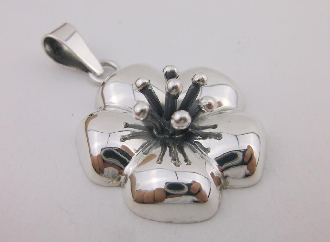 Stunning Large Heavy Sterling Plumeria Pendant Taxco (1 of 2)