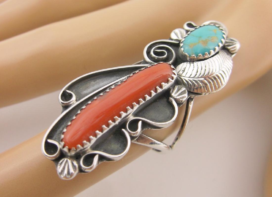 Jerylene Begay Navajo Sterling Turquoise Coral Ring 7 (1 of 5)