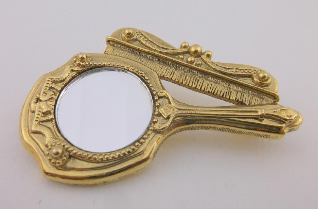 Gorgeous Vintage Hand Mirror and Comb Brooch: excellent condition