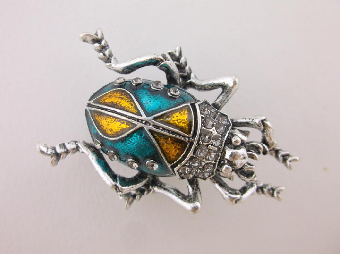 Stunning Enameled Rhinestone Beetle Brooch: Like New