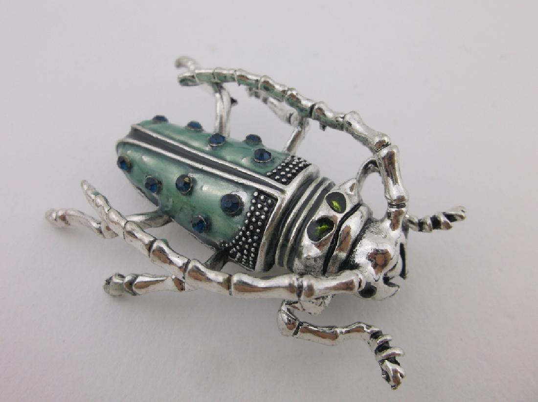 Stunning Enameled Rhinestone Beetle Brooch: Like New
