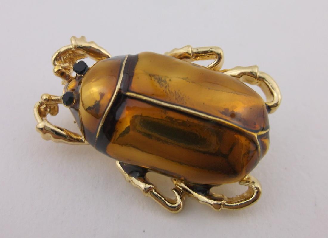 Stunning Enameled Rhinestone Beetle Brooch: Like New