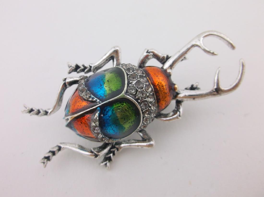 Stunning Large Enameled Rhinestone Beetle Brooch: Like New