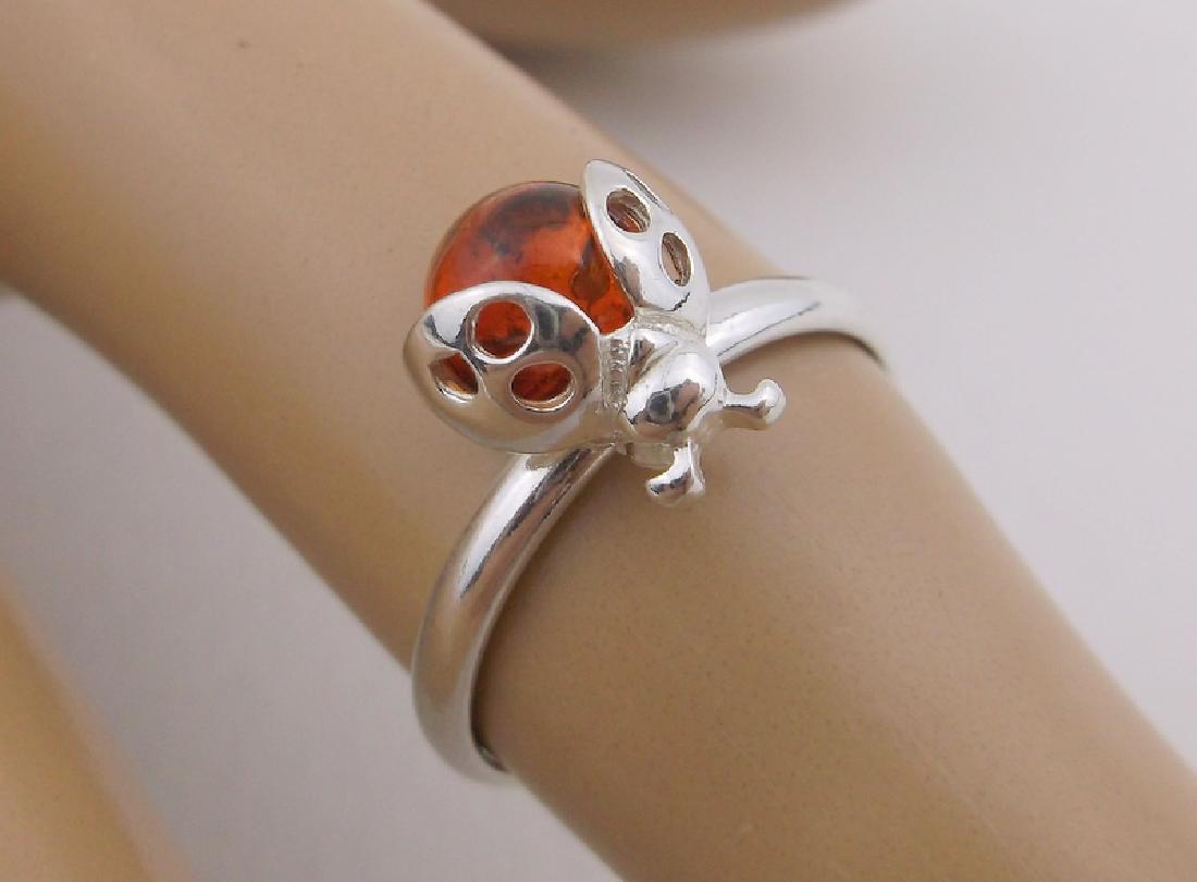 New Sterling Silver Genuine Amber Insect Ring 5 (1 of 2)