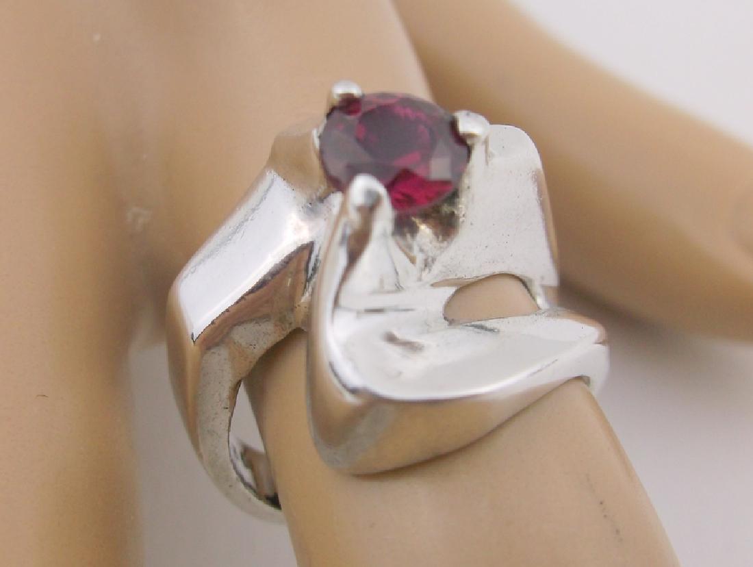 Incredible Vint Sterling 1ct Ruby Abstract Ring 6 Heavy (1 of 3)