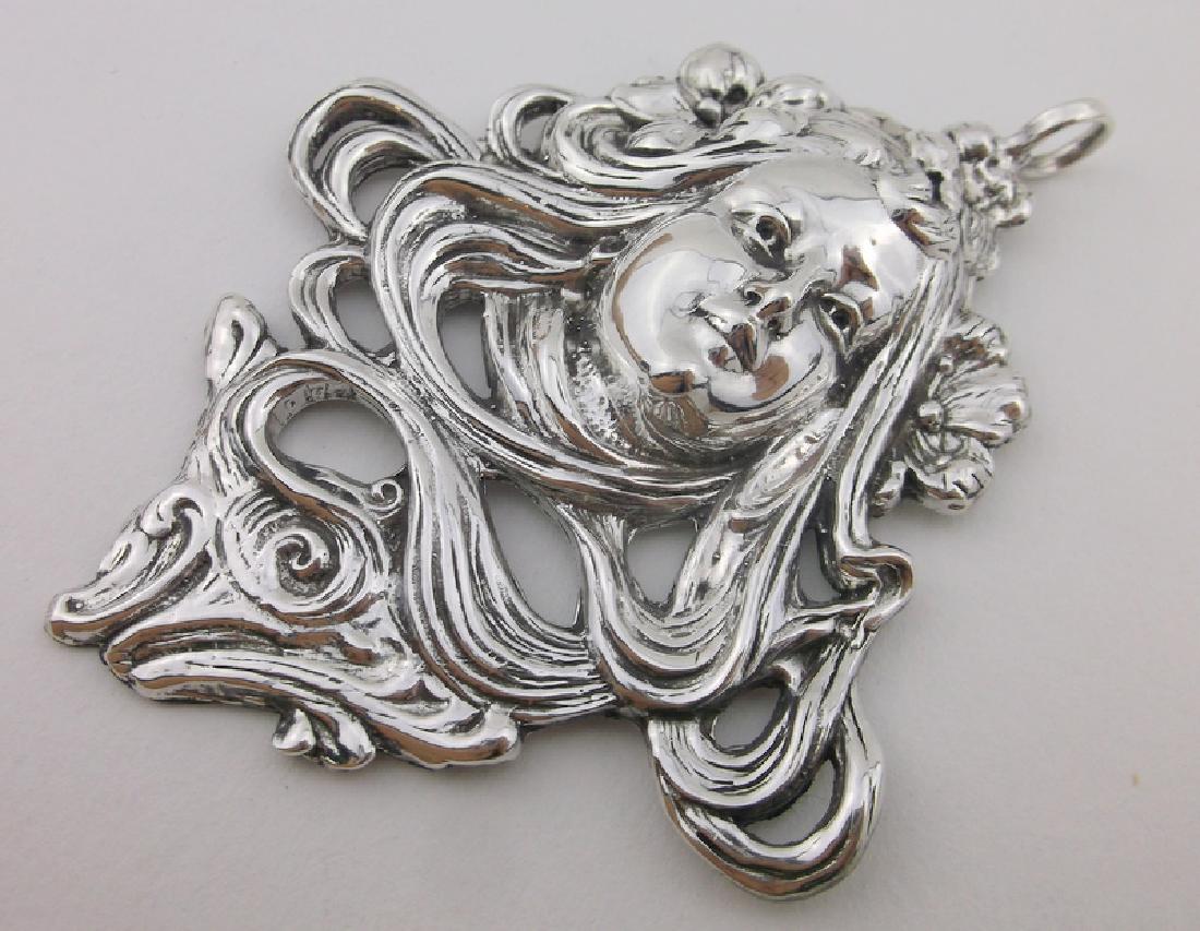 Huge Victorian Sterling Repousse Lady Pendant (1 of 10)