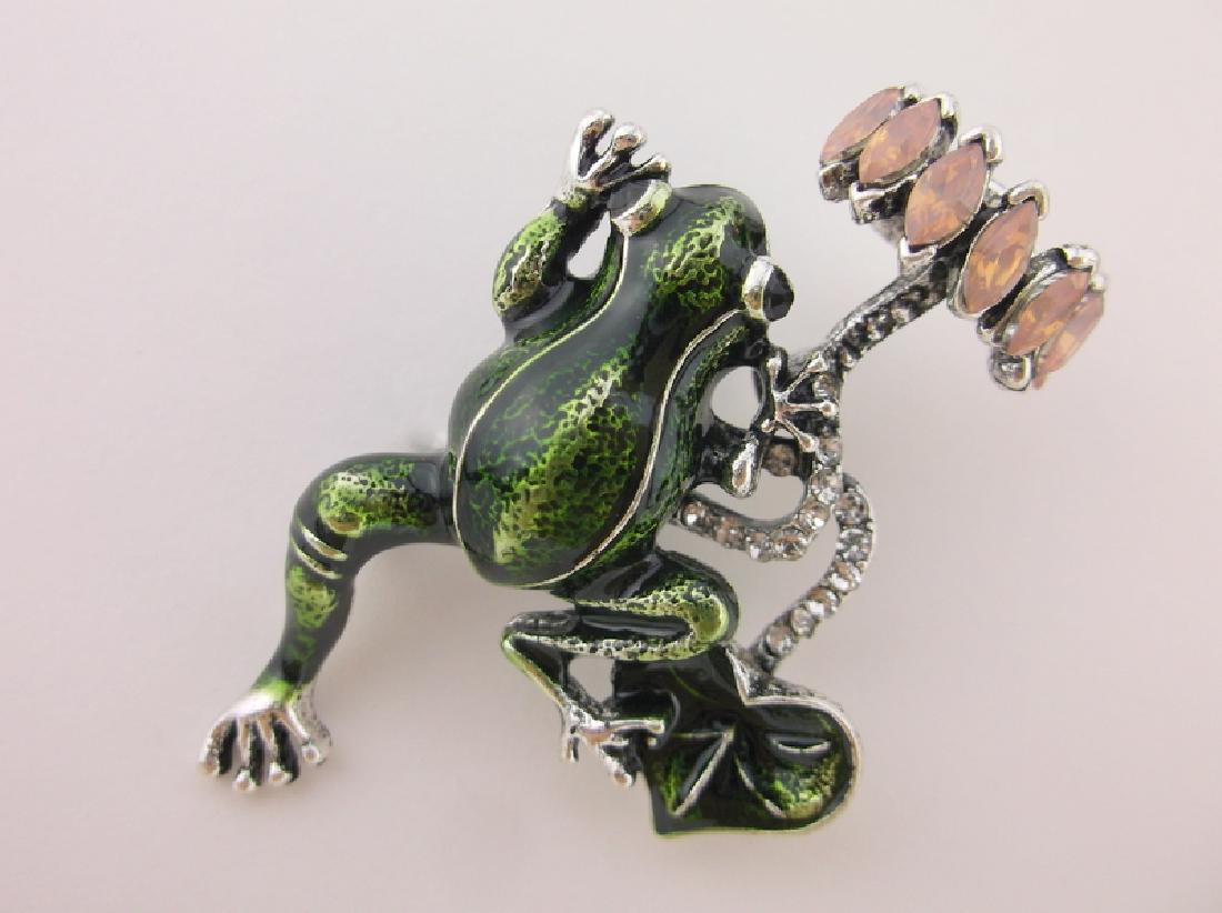 Stunning Enameled Rhinestone Frog Brooch (1 of 1)