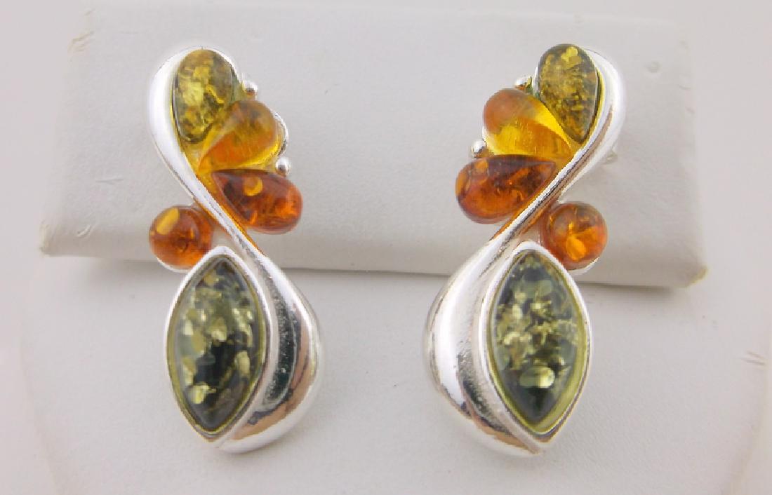 New Sterling Silver Genuine Amber Stud Earrings (1 of 1)