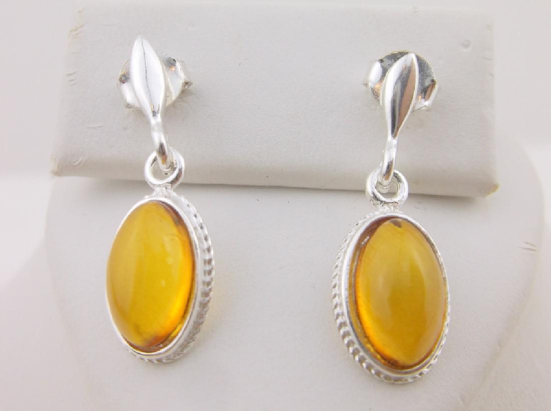 New Sterling Silver Genuine Amber Stud Earrings Dangly (1 of 1)