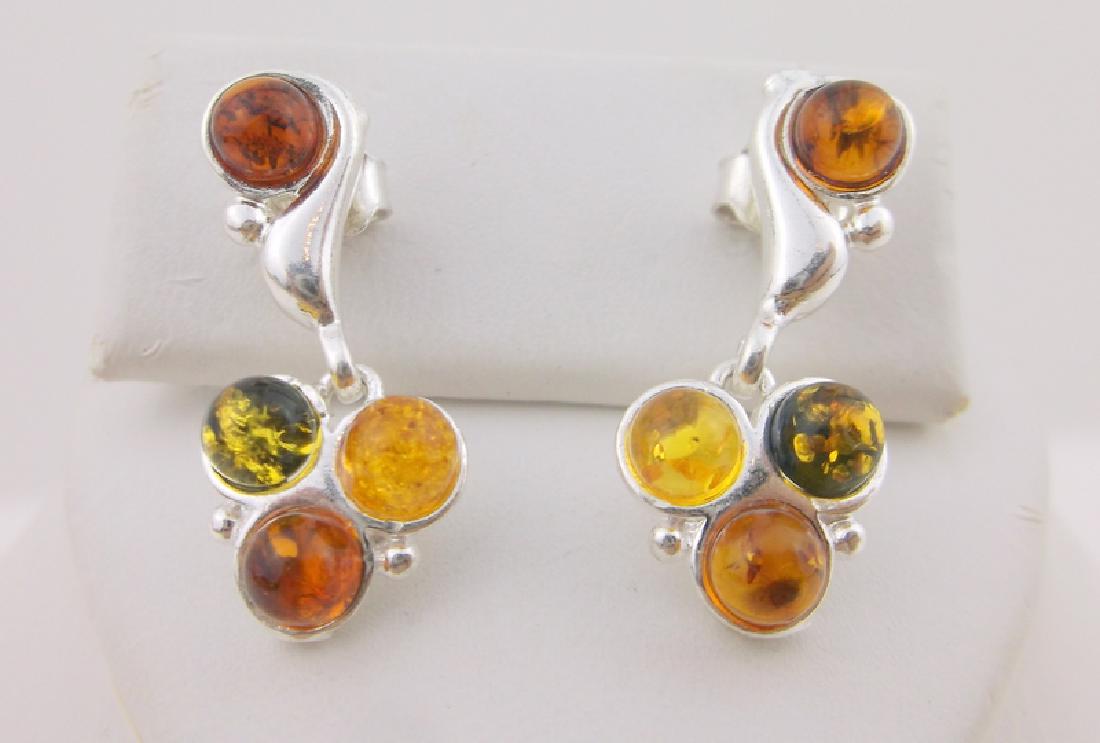 New Sterling Silver Genuine Amber Stud Earrings Dangly (1 of 1)