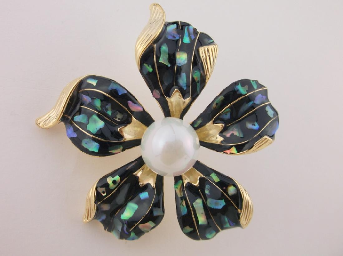 Stunning Abalone Faux Pearl Brooch: Like New
