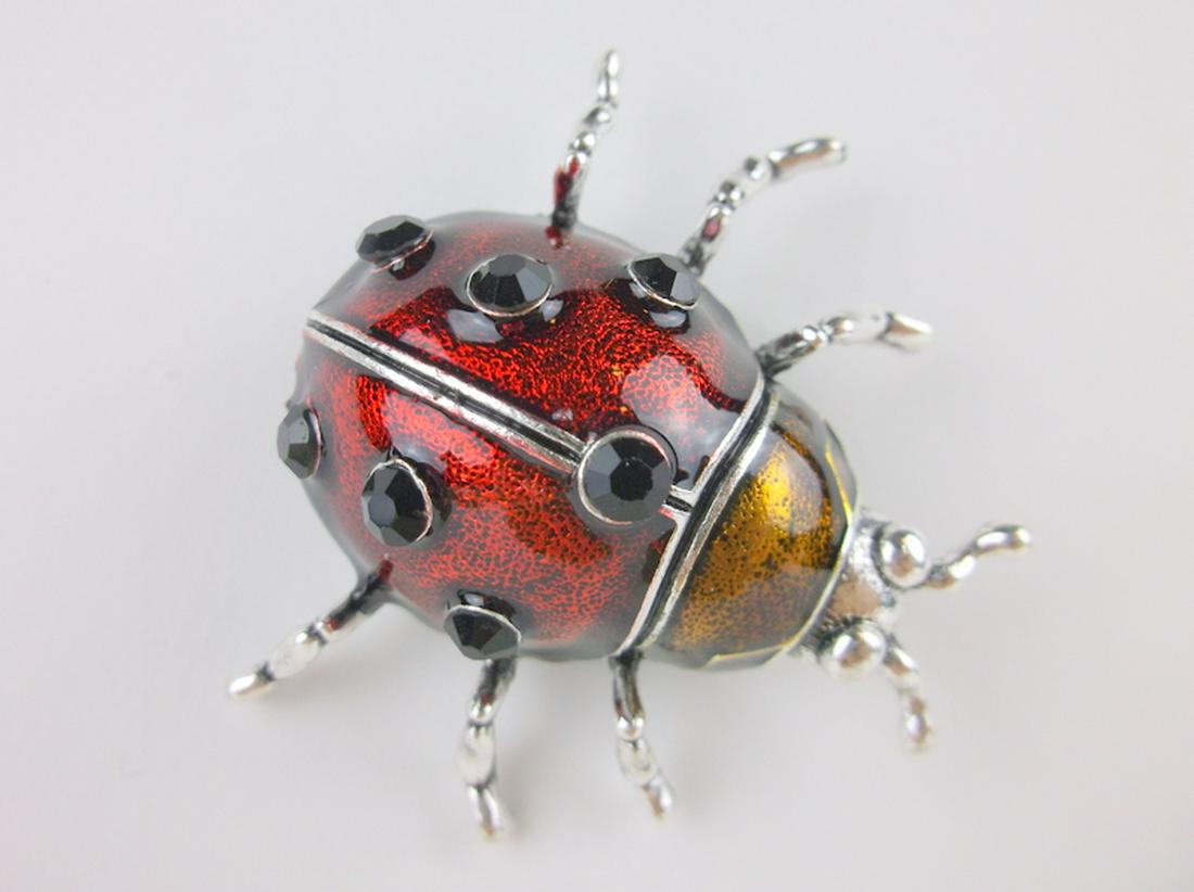 Stunning Large Enameled Rhinestone Ladybug Brooch (1 of 1)