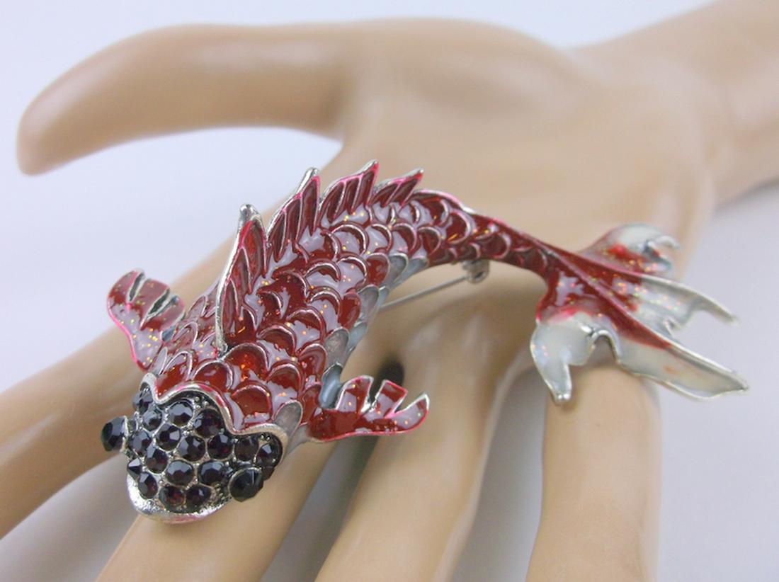 Stunning Large Enameled Rhinestone Koi Fish Brooch (1 of 1)