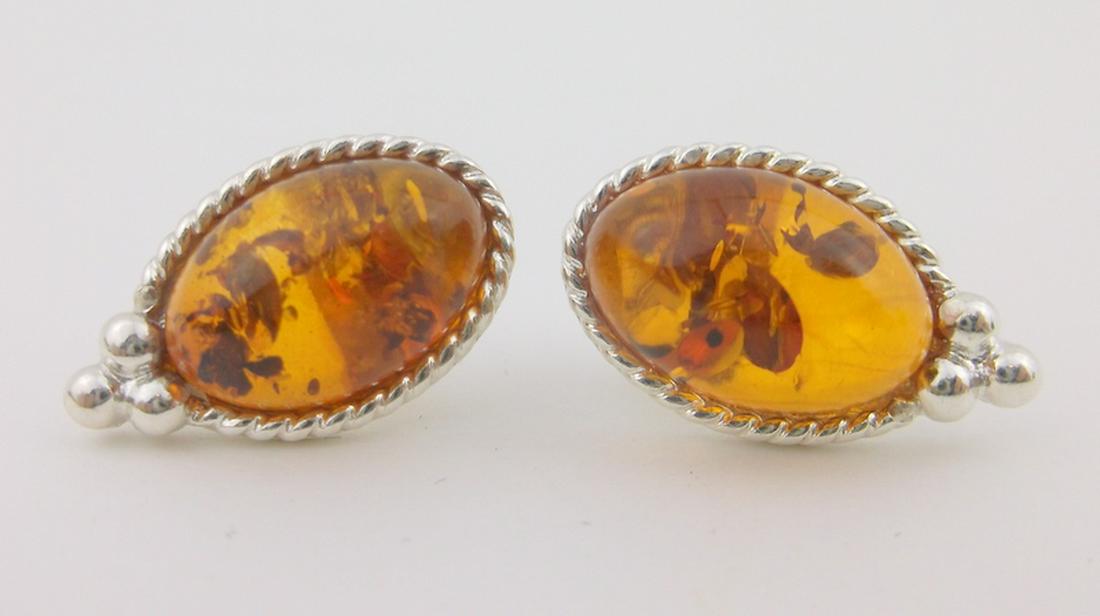 New Sterling Silver Genuine Amber Stud Earrings (1 of 1)