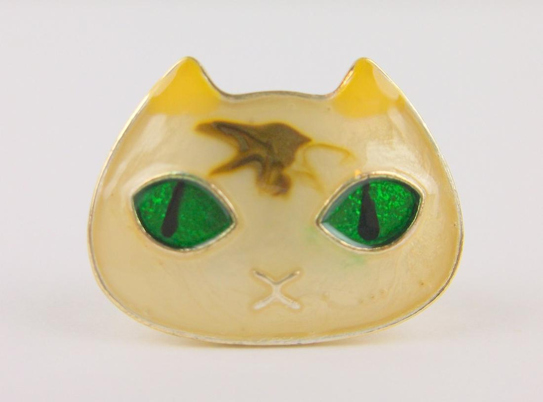 Stunning Enameled Rhinestone Cat Face Brooch (1 of 1)