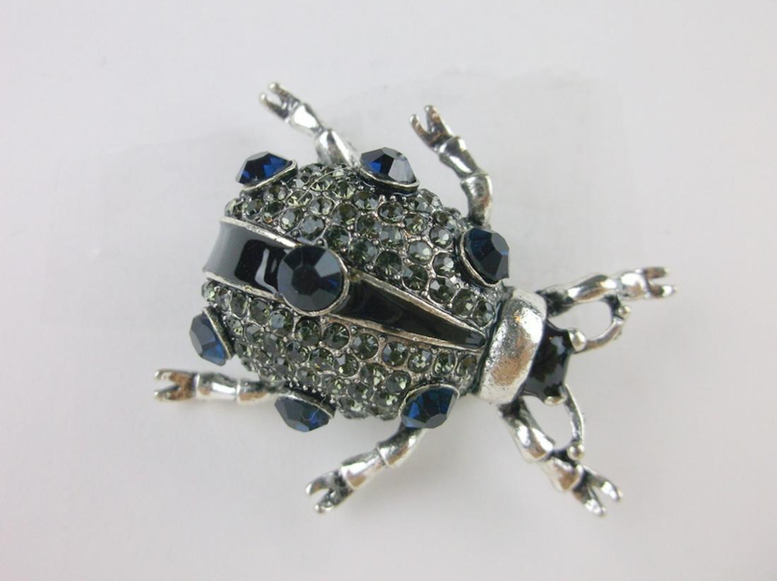 Stunning Enameled Rhinestone Beetle Insect Brooch: Like New