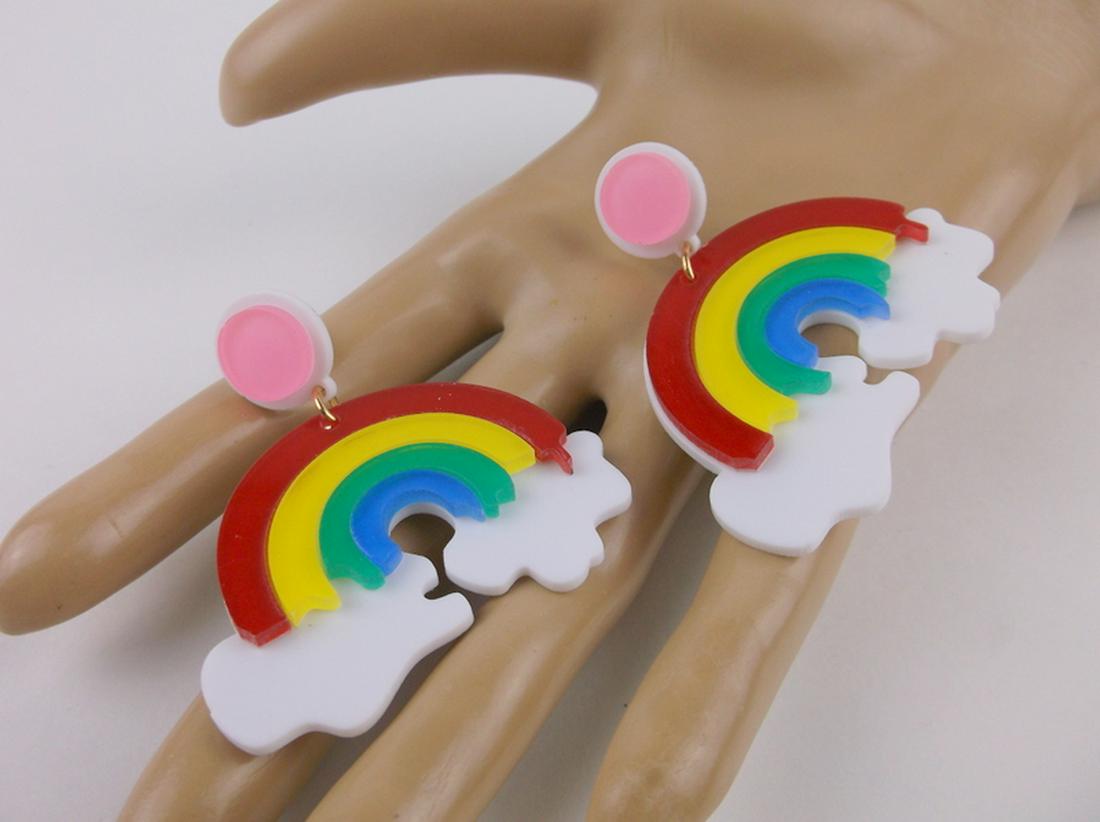 New Stunning Large Lucite Rainbow Stud Earrings (1 of 1)
