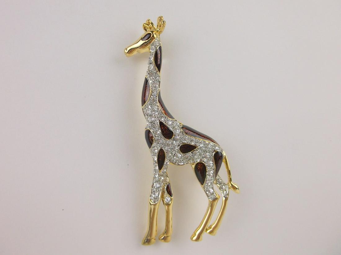 Stunning Large Enameled Rhinestone Giraffe Brooch (1 of 1)