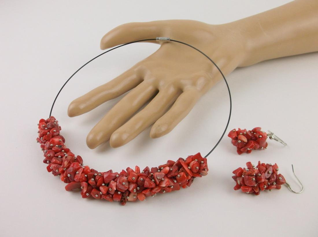 Stunning Genuine Red Coral Necklace Earrings Set (1 of 3)