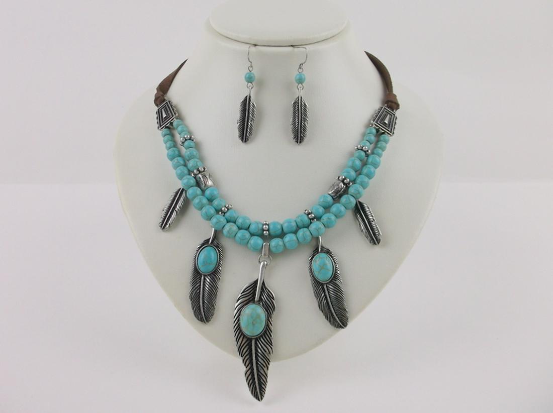 Stunning Southwestern Feather Necklace Earrings Set (1 of 3)