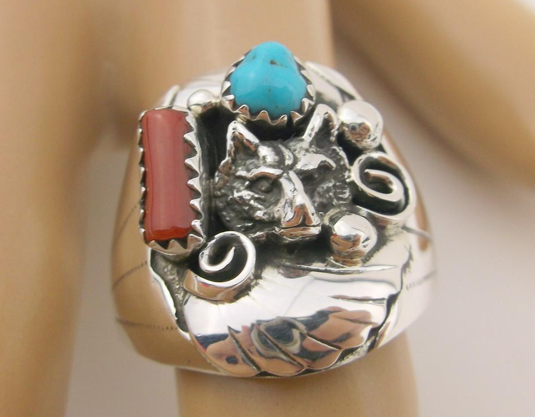 Grace Smith Navajo Sterling Turquoise Wolf Ring 10 (1 of 5)