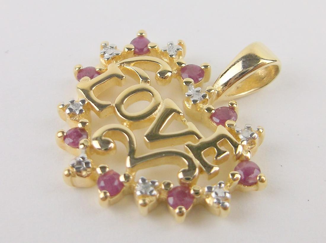 Stunning Gold Over Sterling Diamond Ruby Pendant Love (1 of 1)