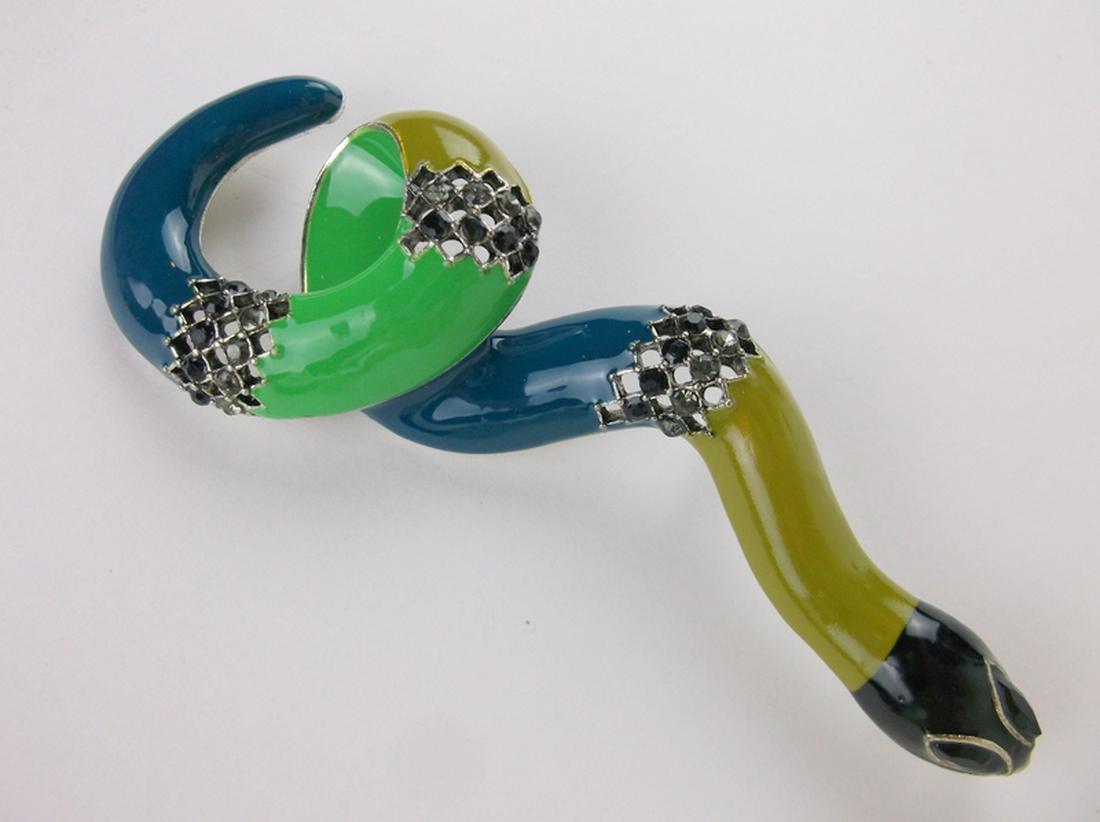 Stunning Enameled Rhinestone Coiled Snake Brooch large (1 of 1)