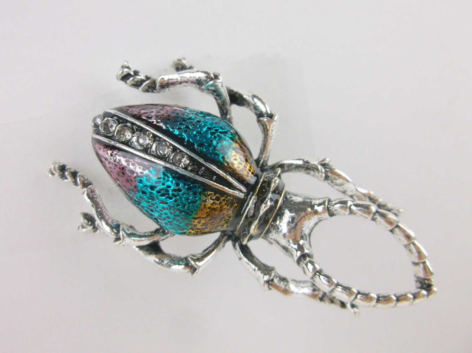 Stunning Enameled Rhinestone Beetle Brooch Insect: Like New