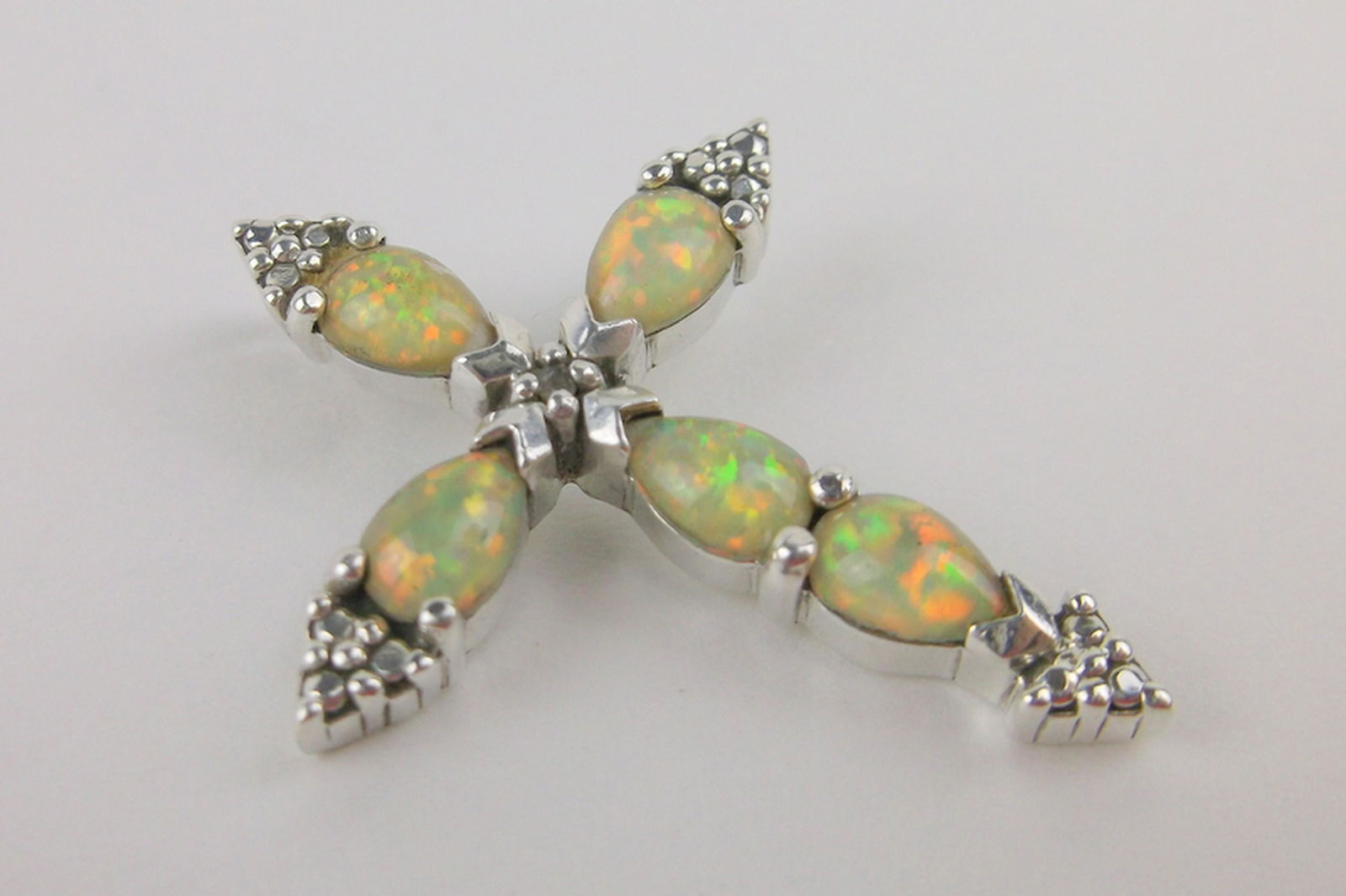 Stunning Sterling Silver Opal Diamond Cross Pendant (1 of 2)