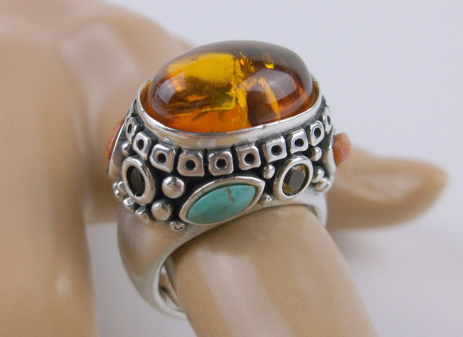 Incredible Huge Sterling Amber Turquoise Ring 7 Heavy (1 of 5)