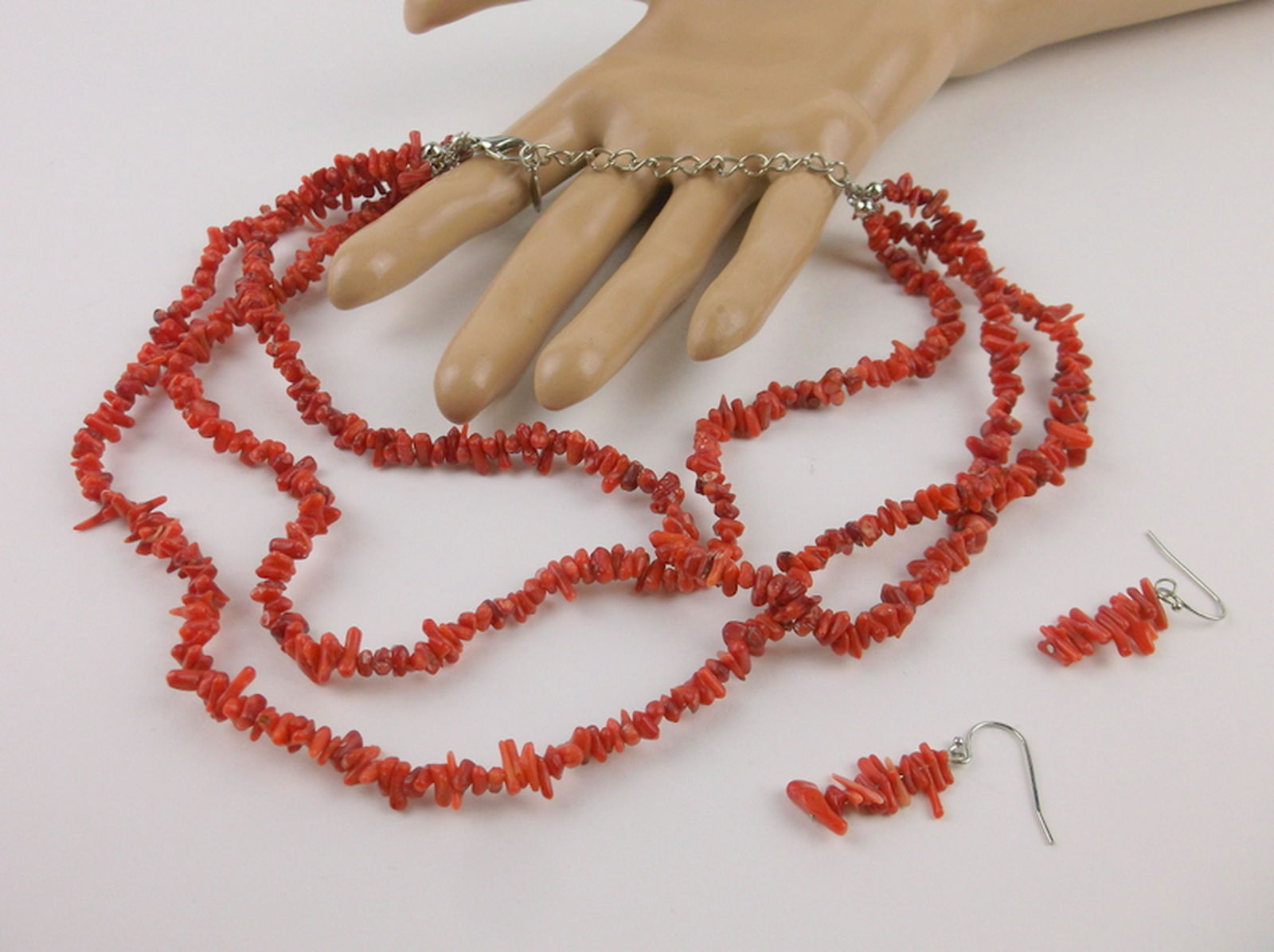 New Genuine Red Coral Necklace Earrings Set (1 of 2)