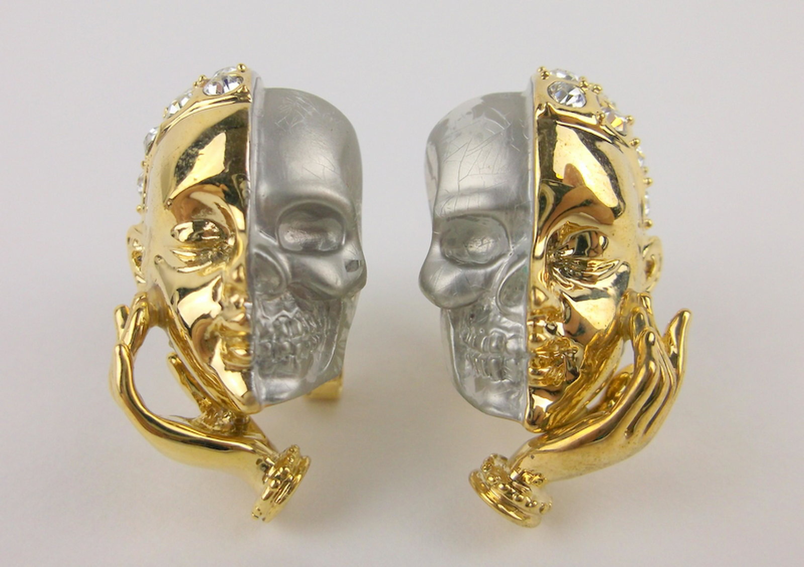Incredible Half Skull Half Face Rhinestone Earrings (1 of 4)