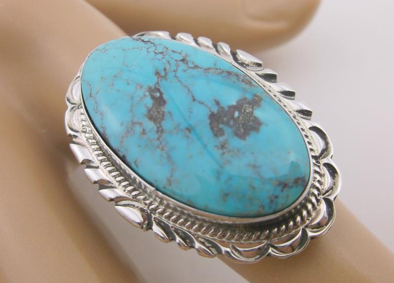 Cecil Skeets Navajo Sterling B Ridge Turquoise Ring 8 (1 of 4)
