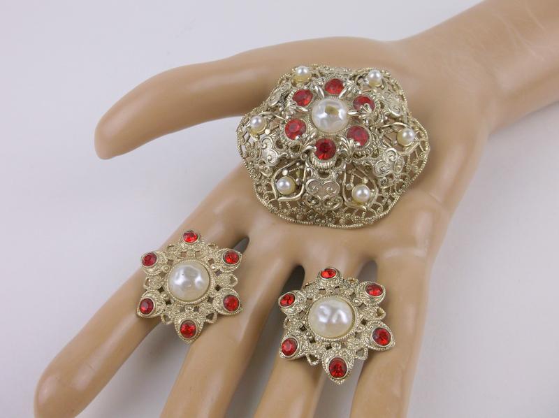 Gorgeous Antique Germany Rhinestone Brooch Earrings Set (1 of 3)