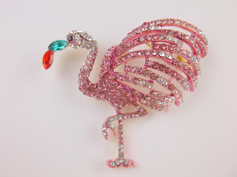 Stunning Enameled Rhinestone Flamingo Brooch (1 of 1)