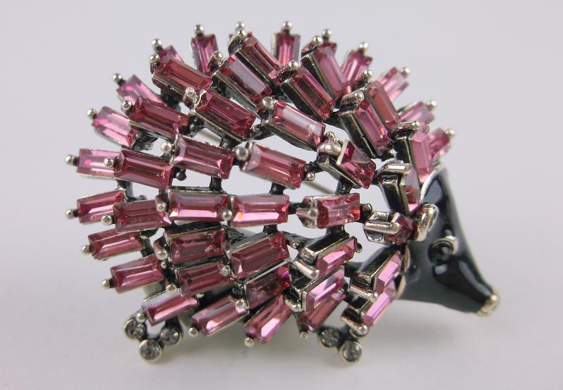 Incredible Large Enameled Rhinestone Hedgehog Brooch (1 of 2)