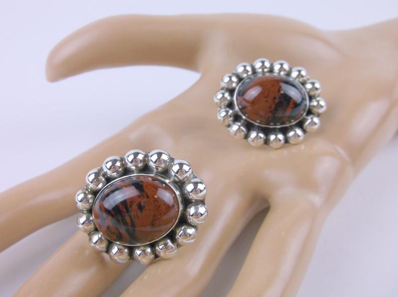 Huge Vint Taxco Sterling Red Jasper Stud Earrings TD-77 (1 of 3)