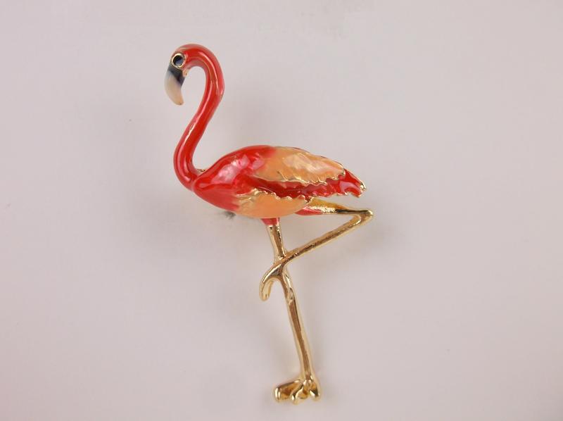 Stunning Enameled Flamingo Brooch (1 of 1)