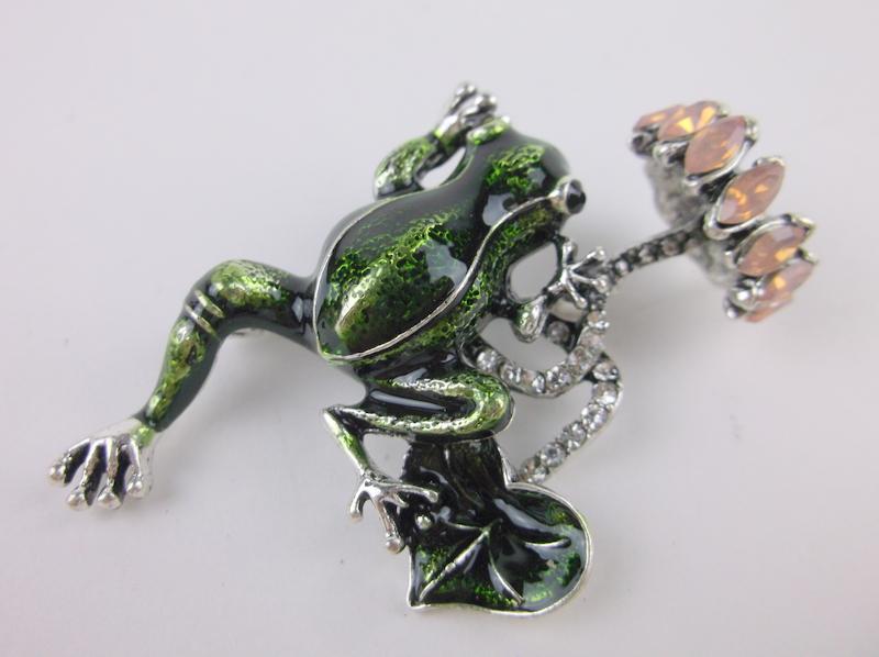 Stunning Enameled Rhinestone Frog Brooch (1 of 1)