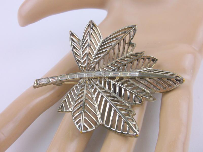 Gorgeous Antique Coro Craft Rhinestone Leaf Brooch (1 of 2)