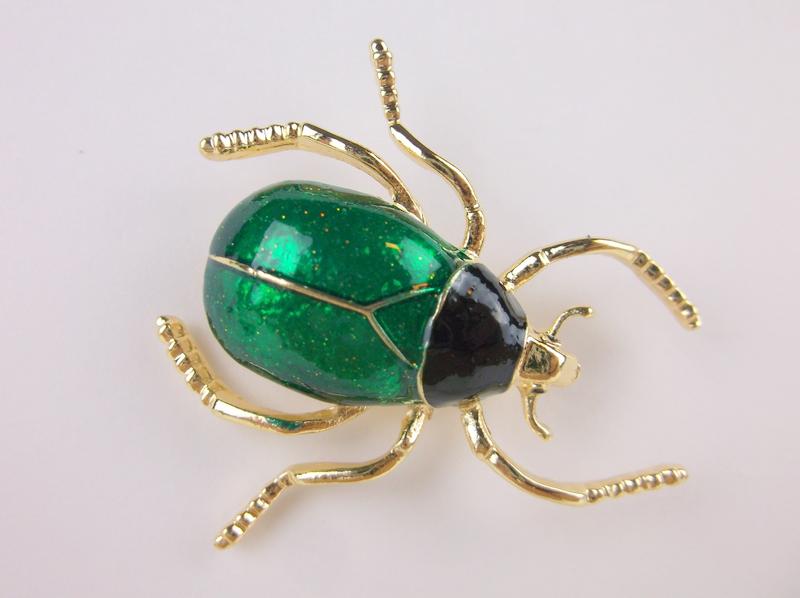 Stunning Enameled Rhinestone Beetle Insect Brooch: Like New
