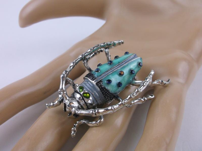 Stunning Large Enameled Rhinestone Beetle Brooch (1 of 1)