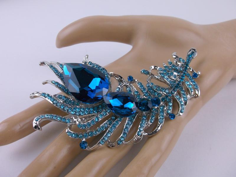 Stunning Huge Rhinestone Peacock Feather Brooch (1 of 1)