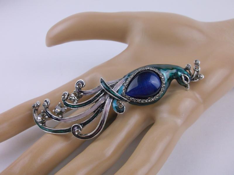 Stunning Large Enameled Rhinestone Peacock Brooch (1 of 2)